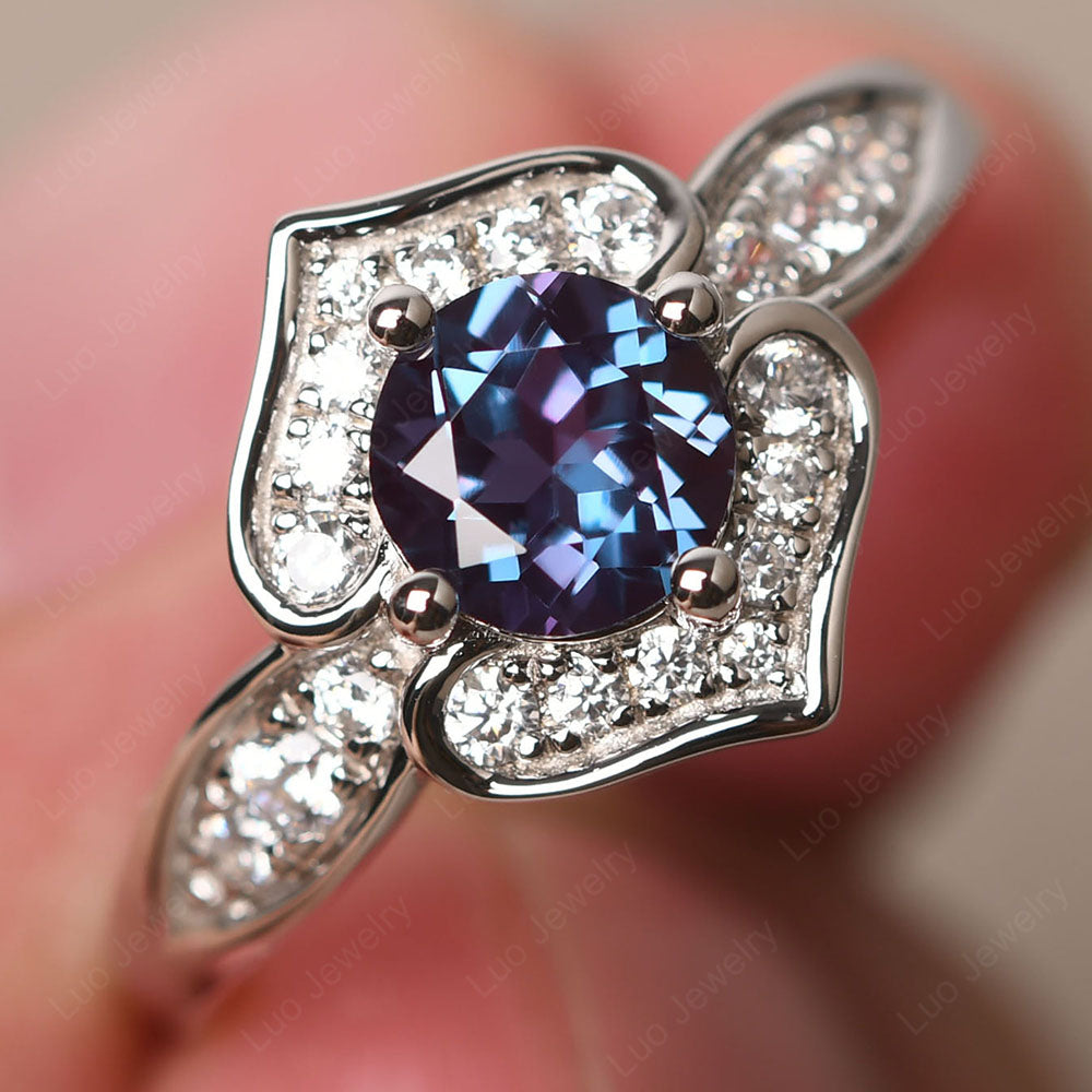 Round Cut Alexandrite Dainty Engagement Ring - LUO Jewelry