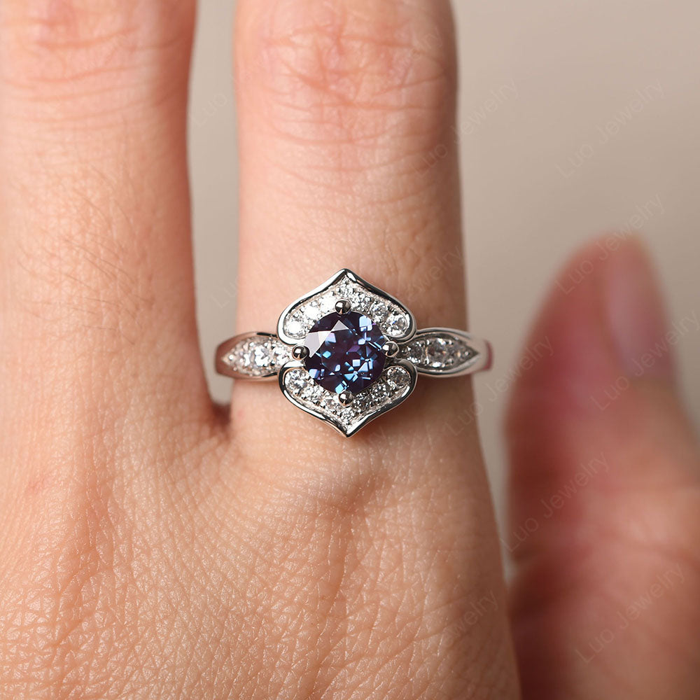 Round Cut Alexandrite Dainty Engagement Ring - LUO Jewelry