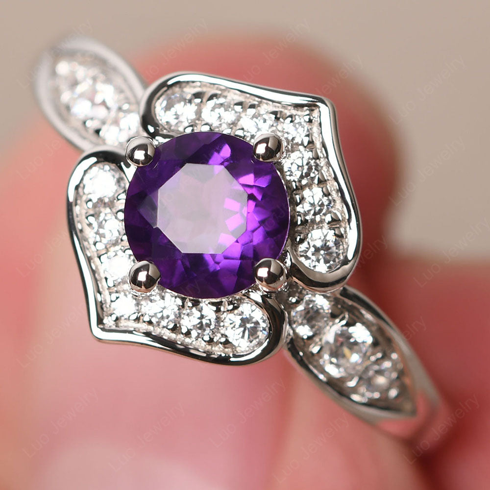 Round Cut Amethyst Dainty Engagement Ring - LUO Jewelry