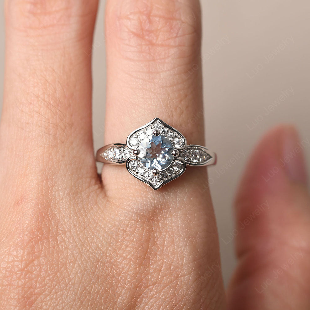 Round Cut Aquamarine Dainty Engagement Ring - LUO Jewelry