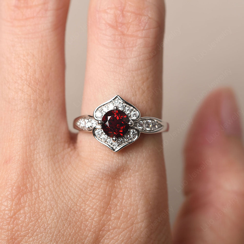 Round Cut Garnet Dainty Engagement Ring - LUO Jewelry