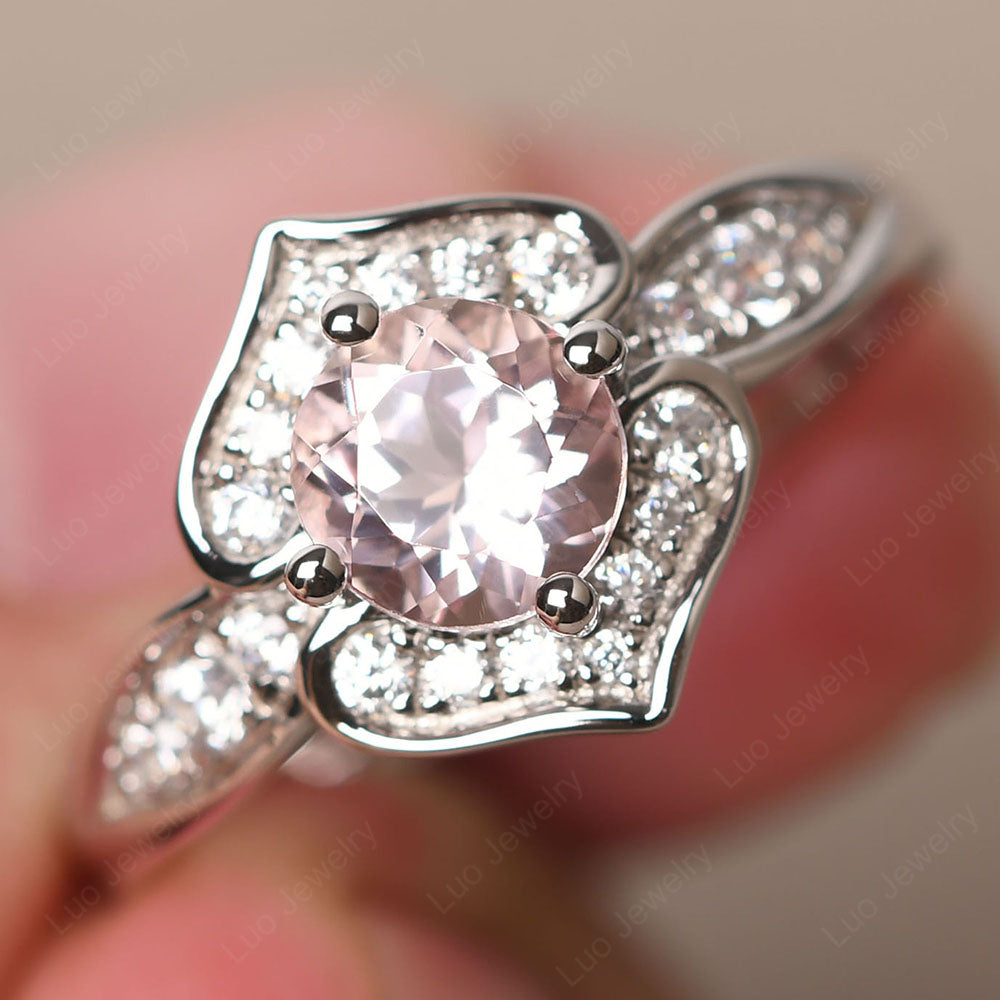 Round Cut Morganite Dainty Engagement Ring - LUO Jewelry