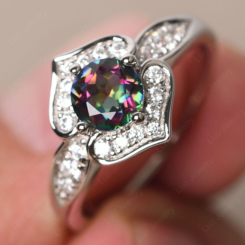 Round Cut Mystic Topaz Dainty Engagement Ring - LUO Jewelry