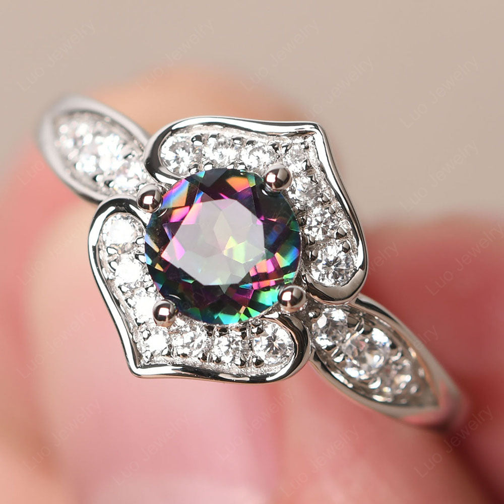 Round Cut Mystic Topaz Dainty Engagement Ring - LUO Jewelry