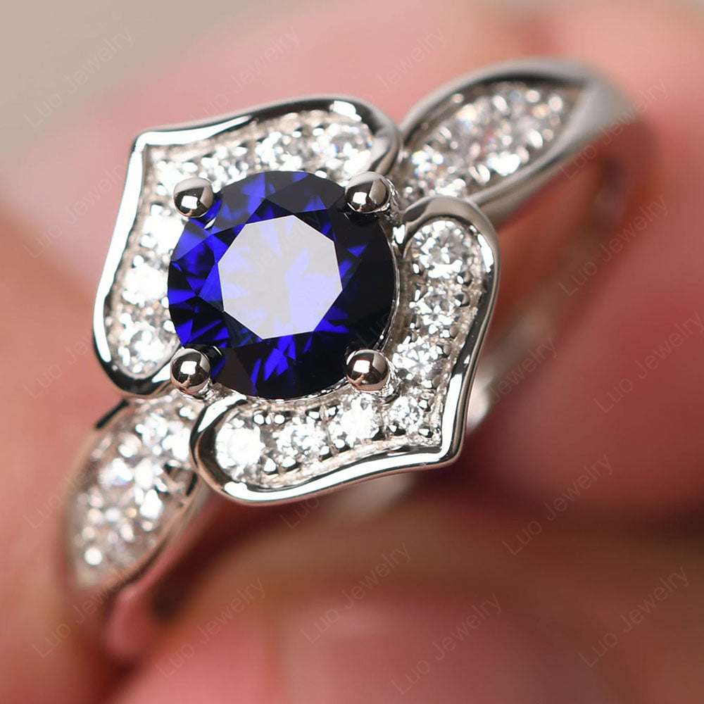 Round Cut Lab Sapphire Dainty Engagement Ring - LUO Jewelry