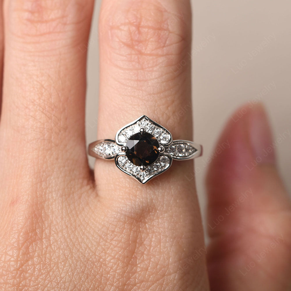 Round Cut Smoky Quartz Dainty Engagement Ring - LUO Jewelry