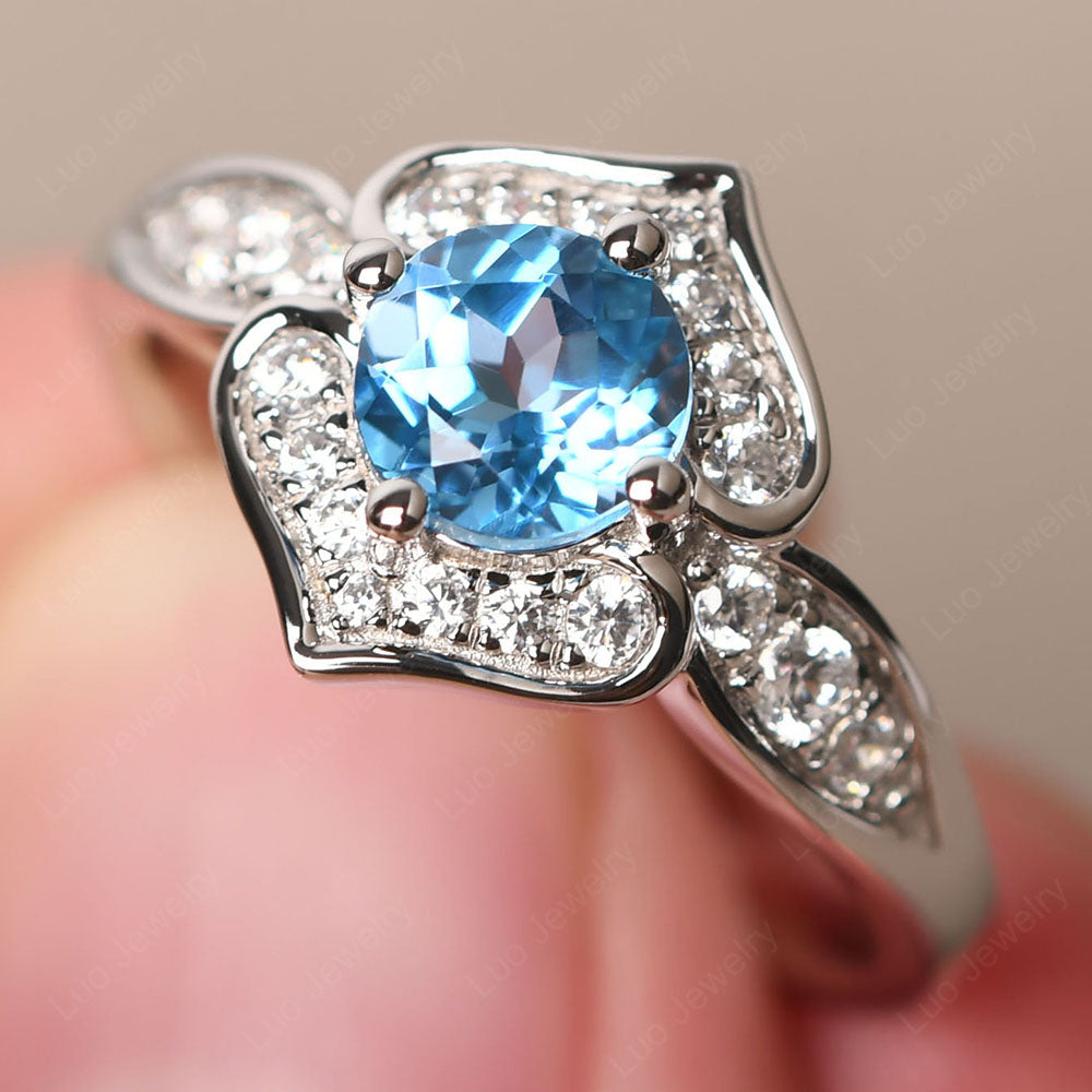 Round Cut Swiss Blue Topaz Dainty Engagement Ring - LUO Jewelry