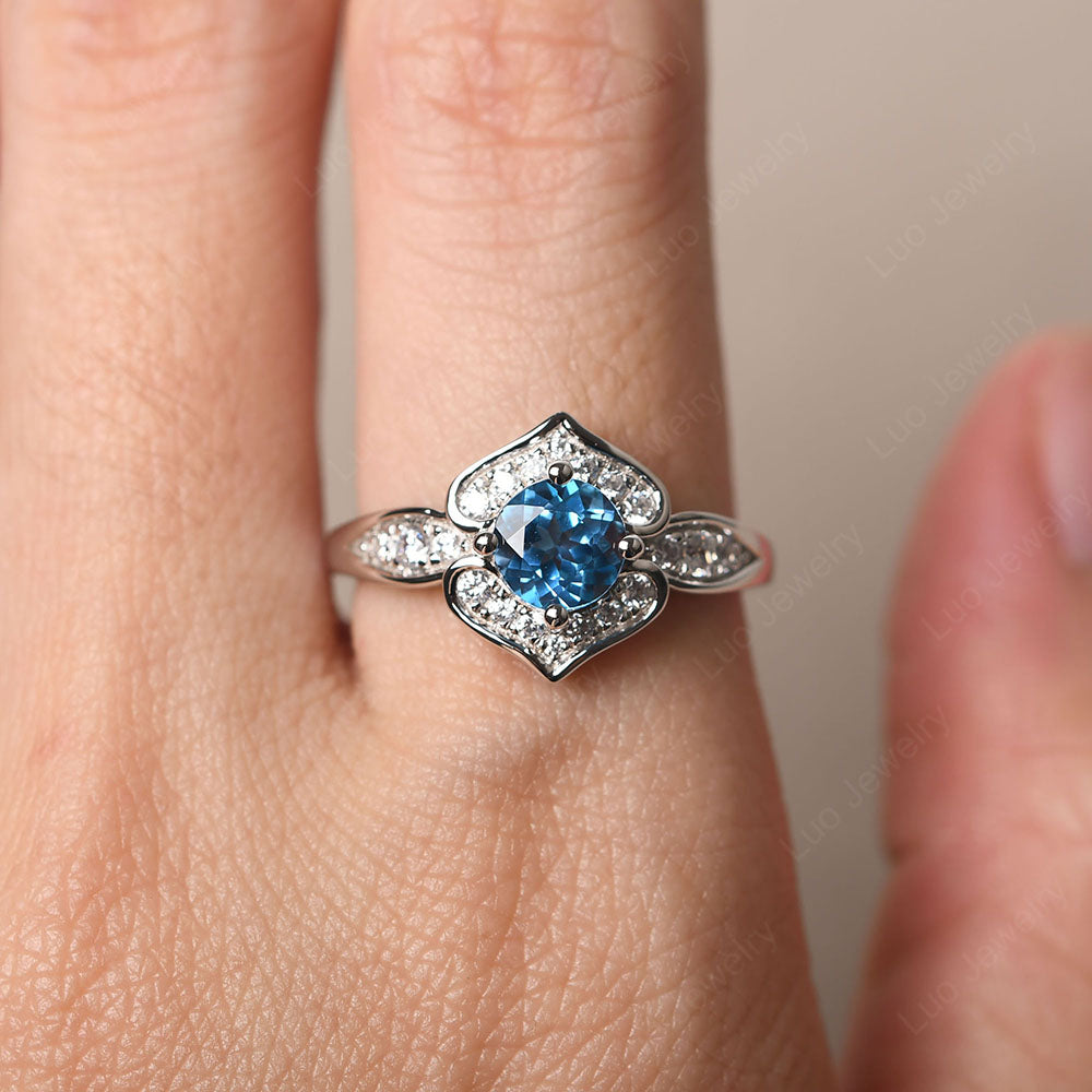Round Cut Swiss Blue Topaz Dainty Engagement Ring - LUO Jewelry