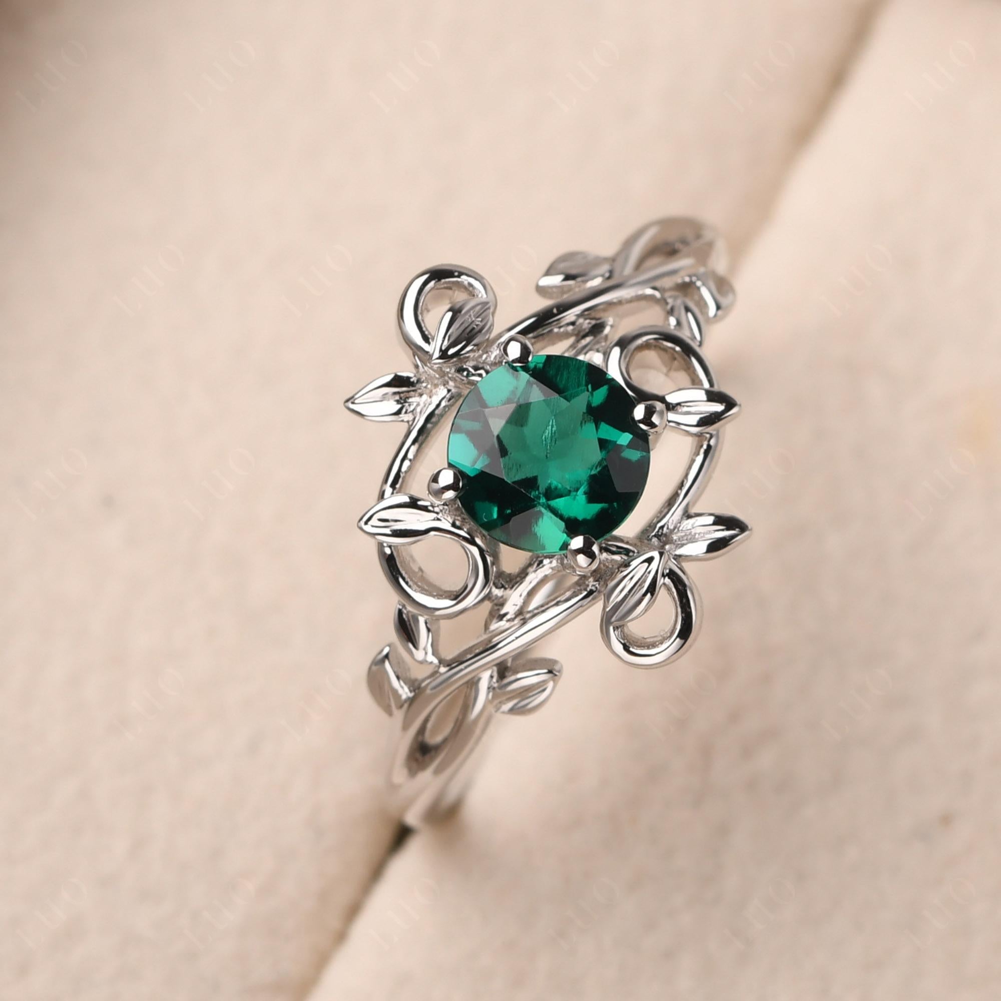 Round Cut Lab Grown Emerald Leaf Ring - LUO Jewelry
