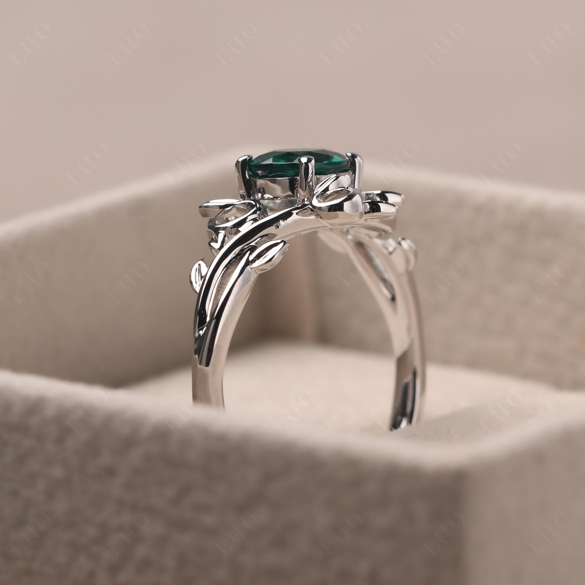 Round Cut Lab Grown Emerald Leaf Ring - LUO Jewelry