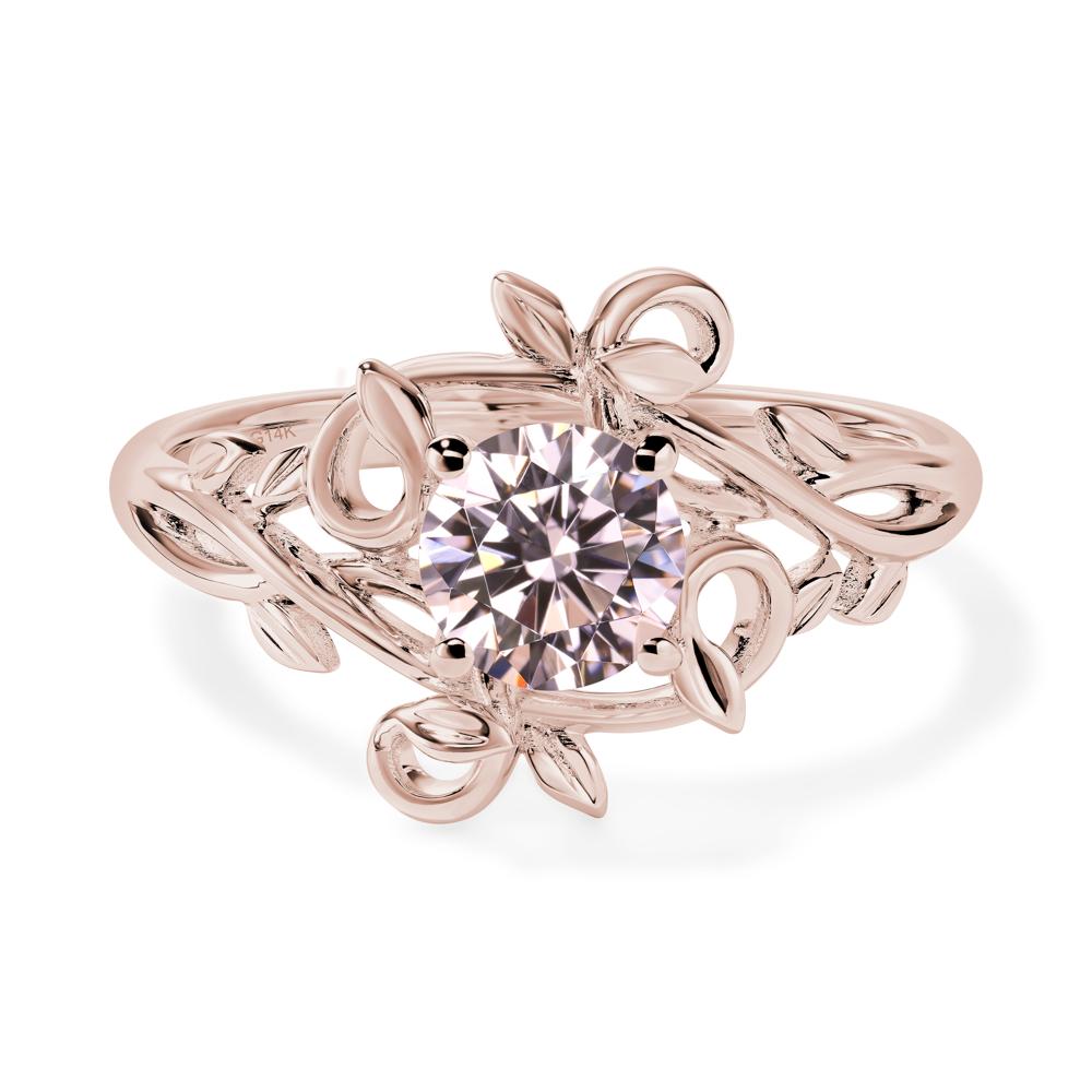 Round Cut Pink Cubic Zirconia Leaf Ring - LUO Jewelry #metal_14k rose gold