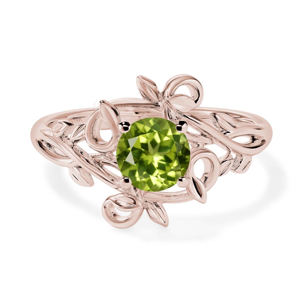Round Cut Peridot Leaf Ring - LUO Jewelry #metal_14k rose gold