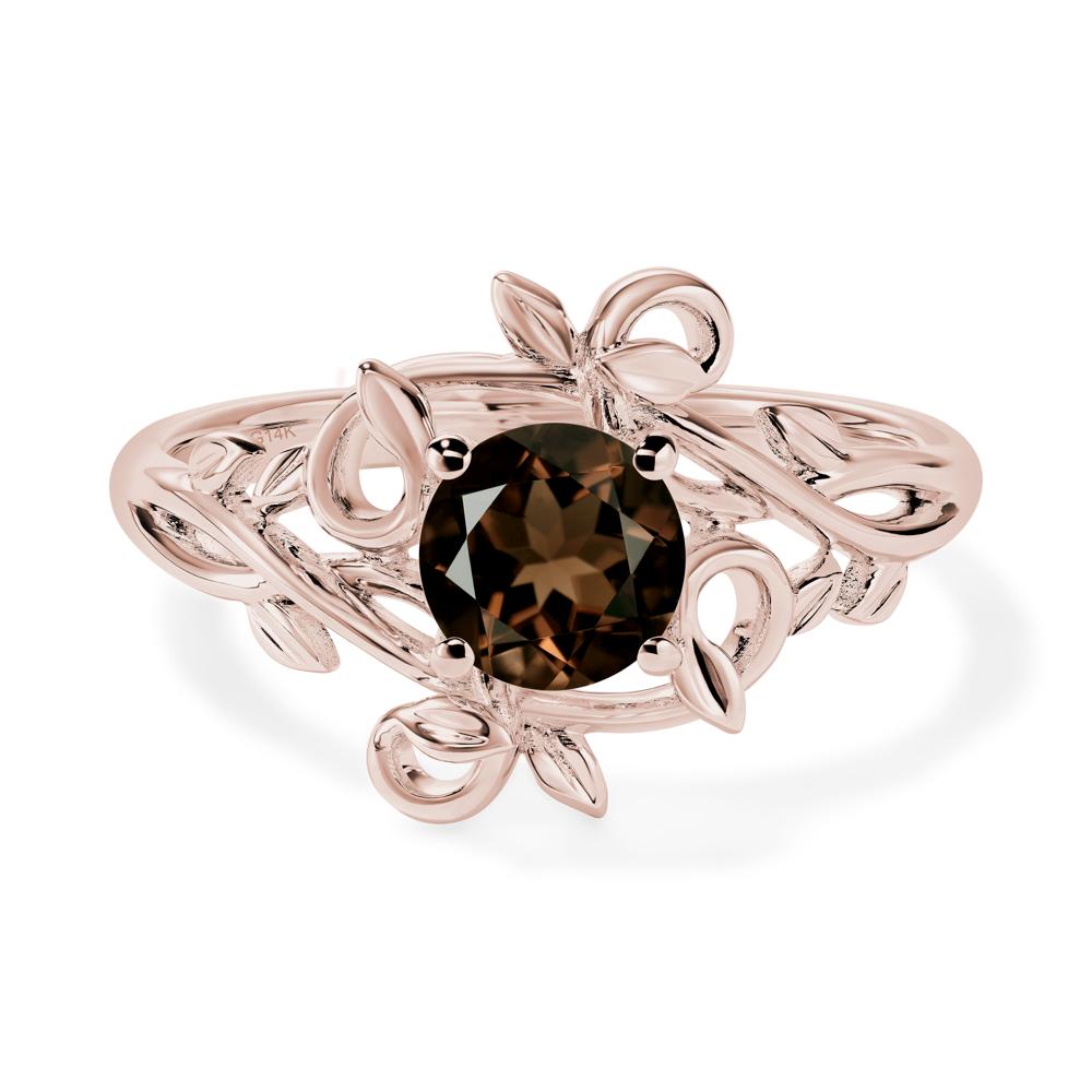 Round Cut Smoky Quartz Leaf Ring - LUO Jewelry #metal_14k rose gold