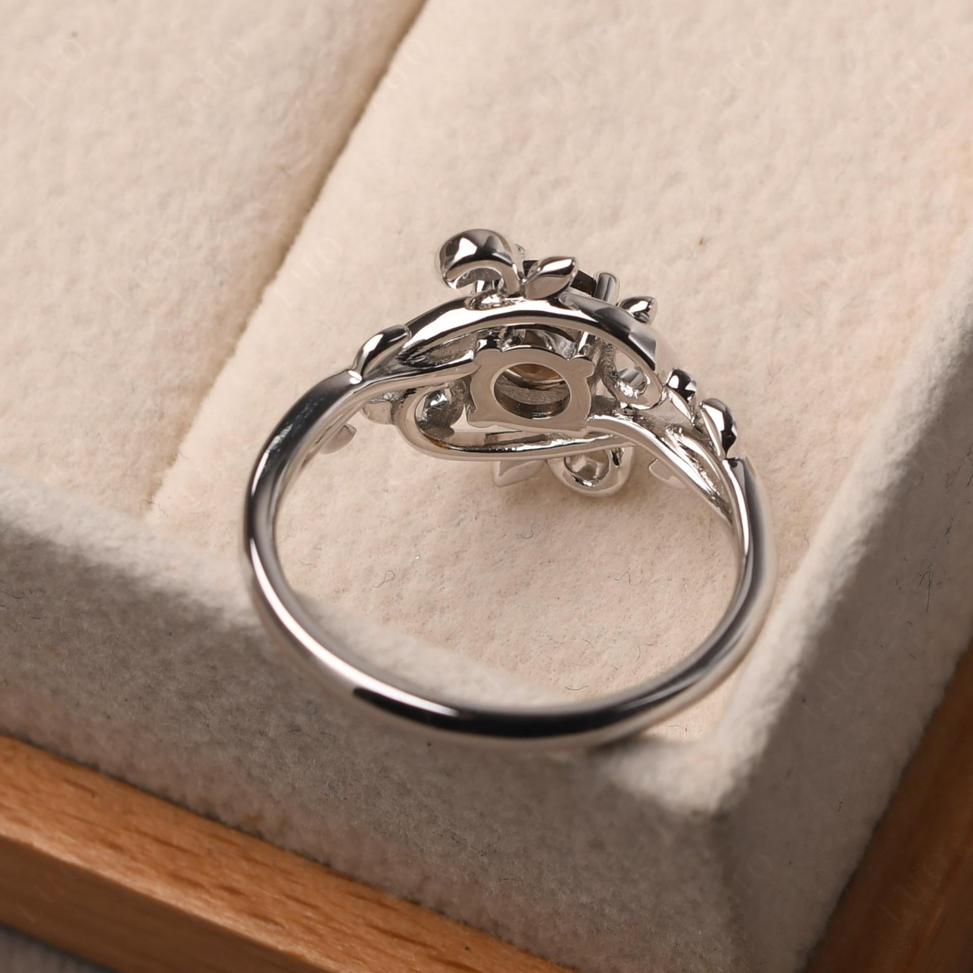 Round Cut Smoky Quartz Leaf Ring - LUO Jewelry