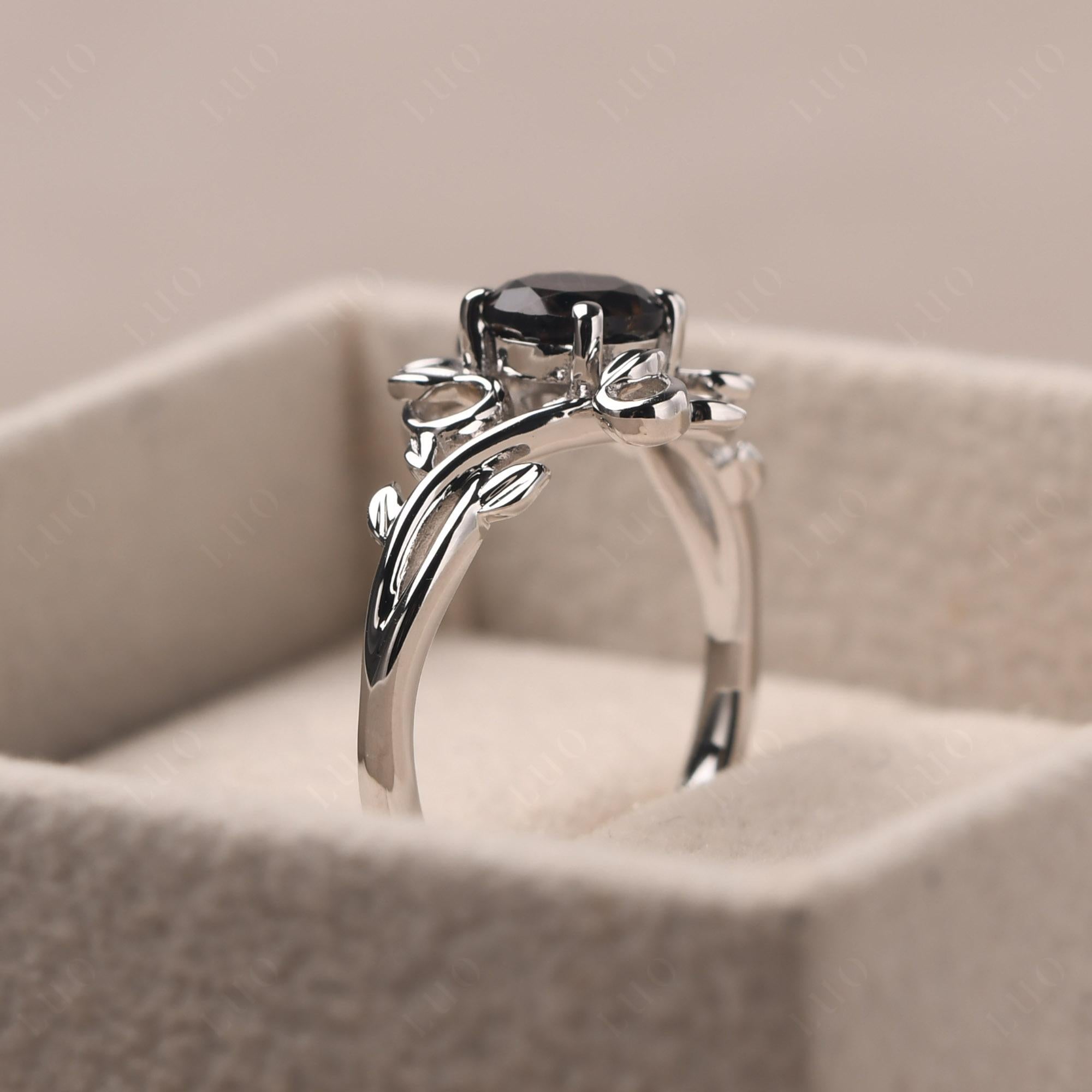 Round Cut Smoky Quartz Leaf Ring - LUO Jewelry
