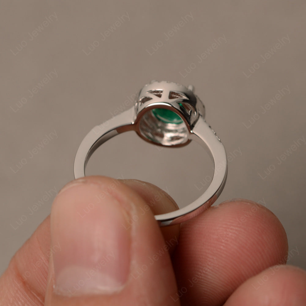 Round Brilliant Lab Emerald Halo Engagement Ring - LUO Jewelry
