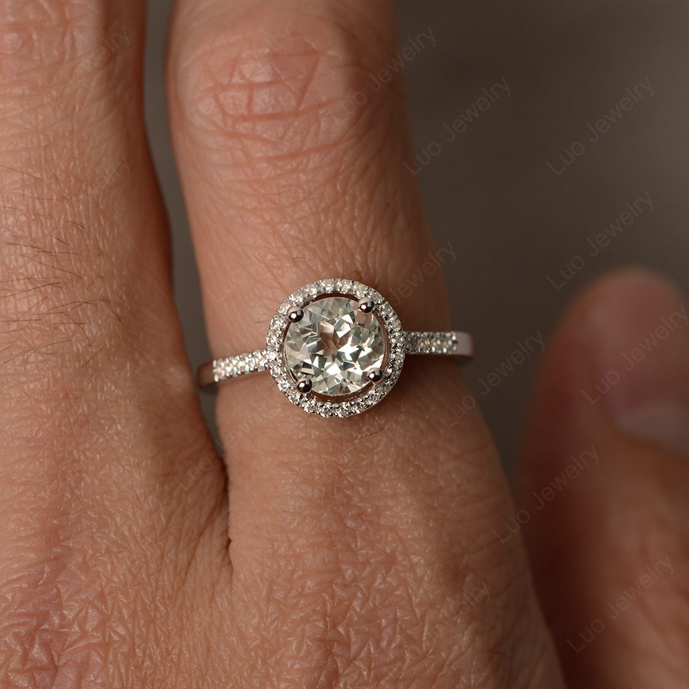 Round Brilliant Green Amethyst Halo Engagement Ring - LUO Jewelry