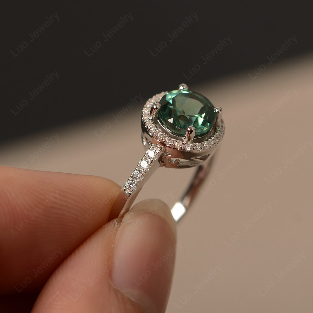 Round Brilliant Green Sapphire Halo Engagement Ring - LUO Jewelry