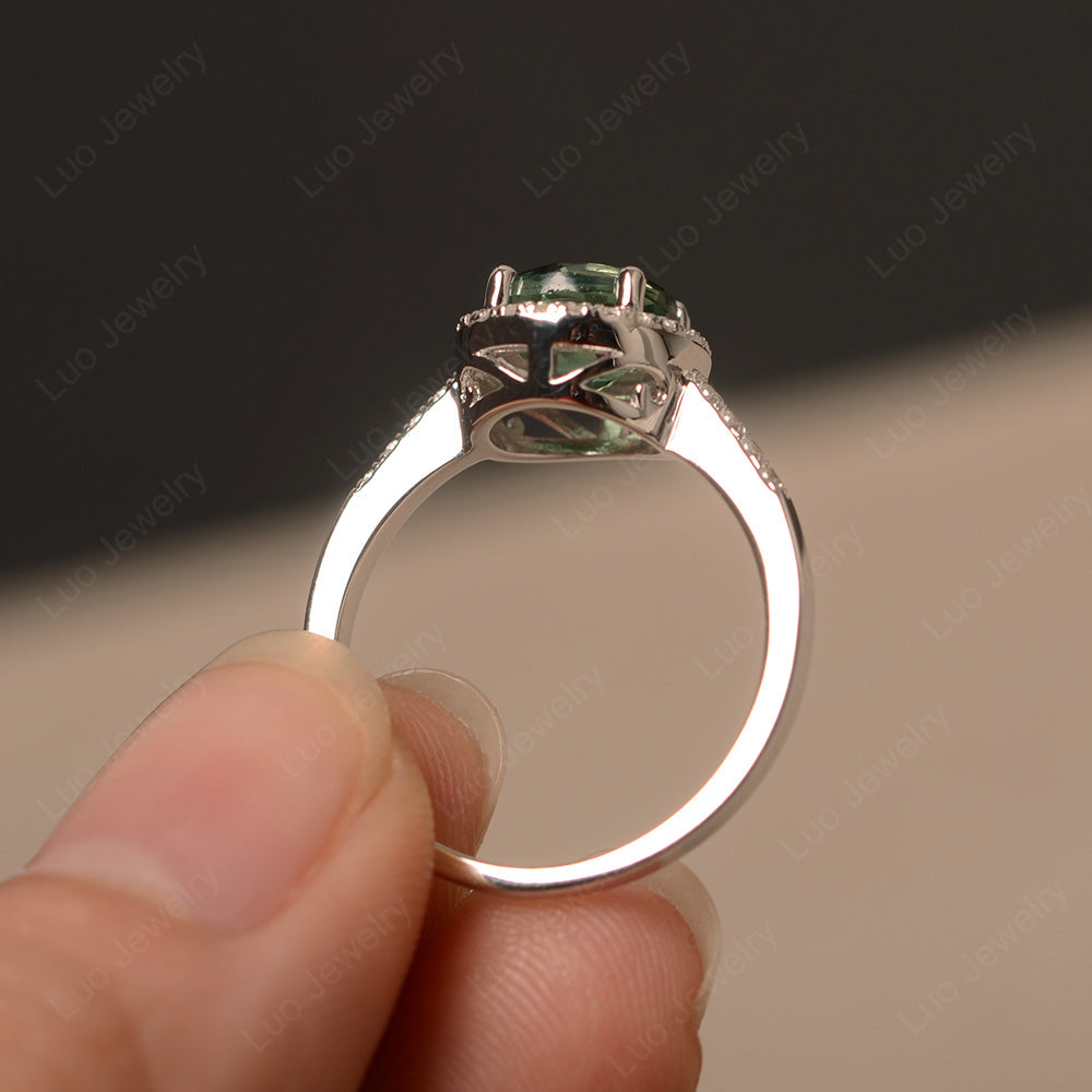 Round Brilliant Green Sapphire Halo Engagement Ring - LUO Jewelry