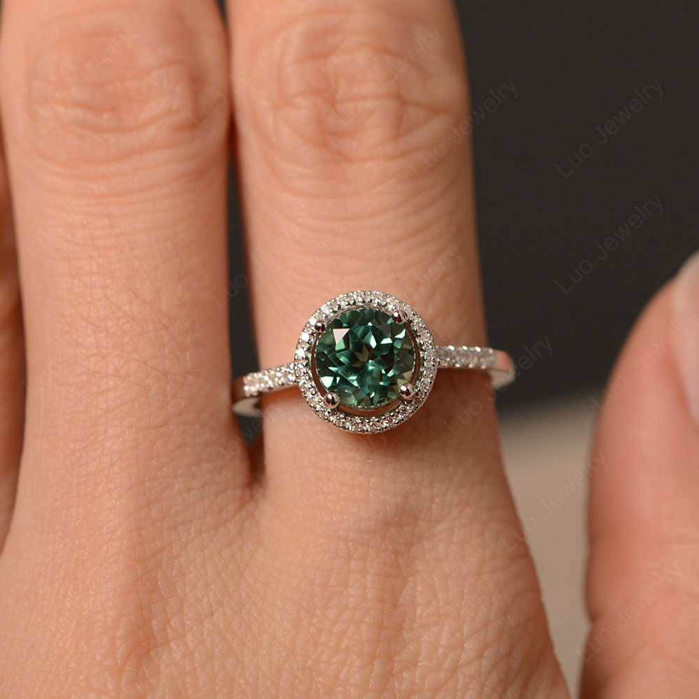 Round Brilliant Green Sapphire Halo Engagement Ring - LUO Jewelry