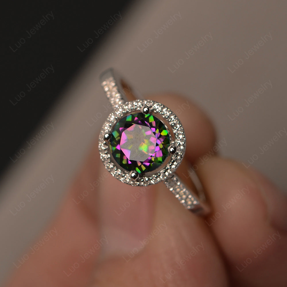 Round Brilliant Mystic Topaz Halo Engagement Ring - LUO Jewelry