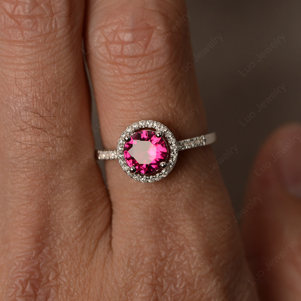 Round Brilliant Ruby Halo Engagement Ring - LUO Jewelry