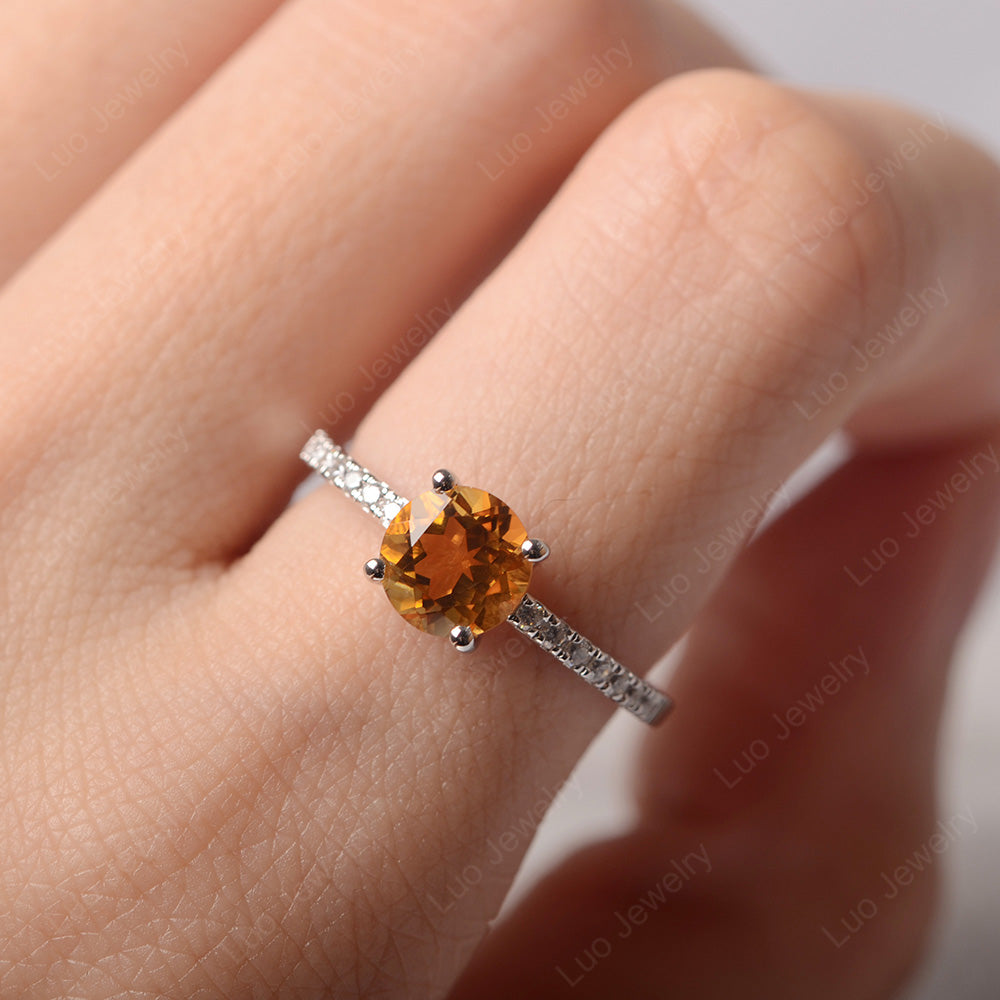 Citrine Wedding Ring Round Cut Sterling Silver - LUO Jewelry