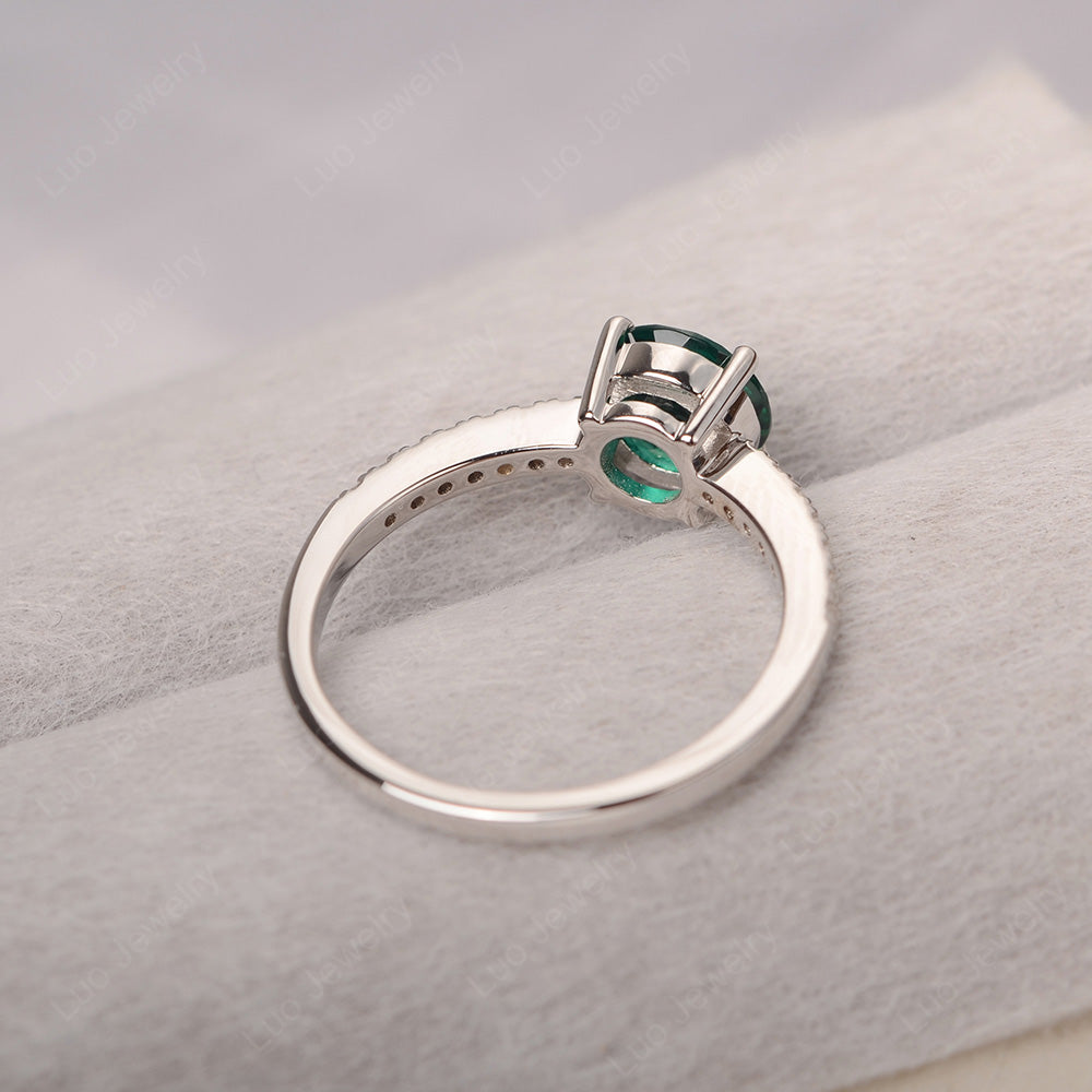Lab Emerald Wedding Ring Round Cut Sterling Silver - LUO Jewelry