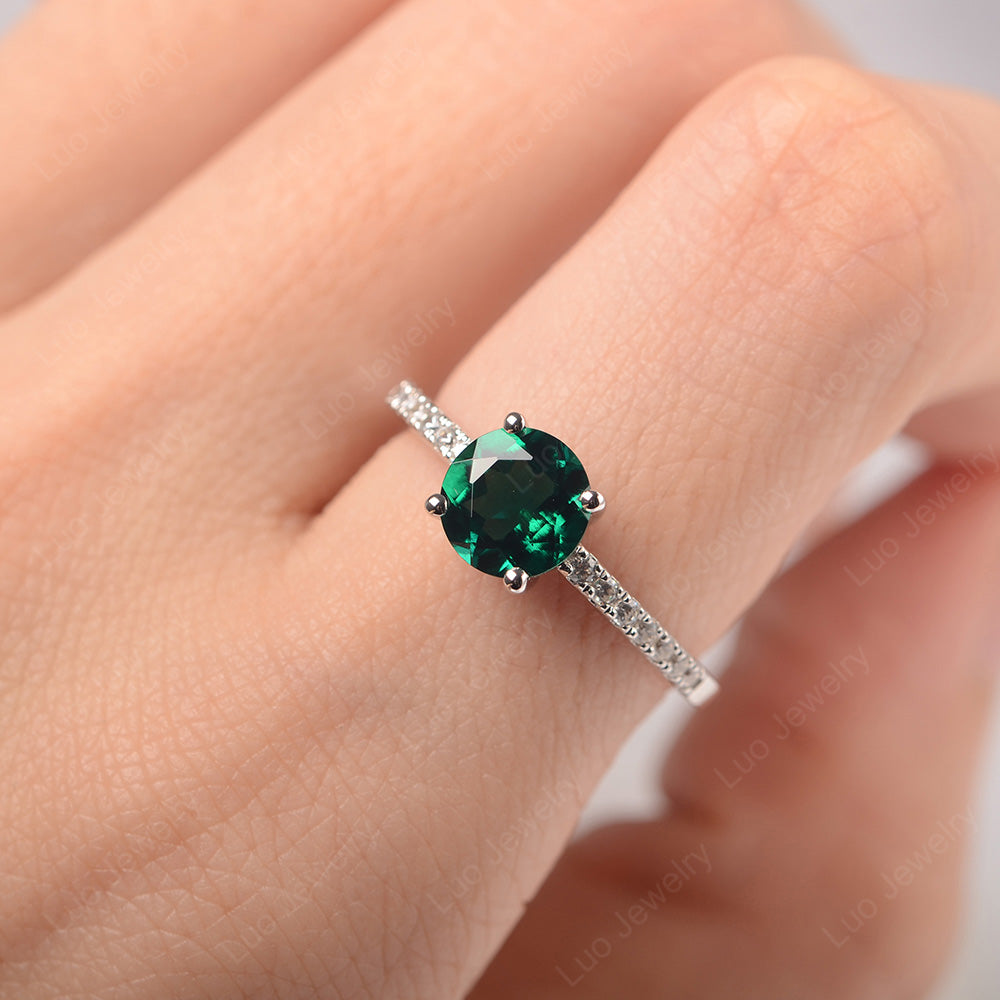 Lab Emerald Wedding Ring Round Cut Sterling Silver - LUO Jewelry