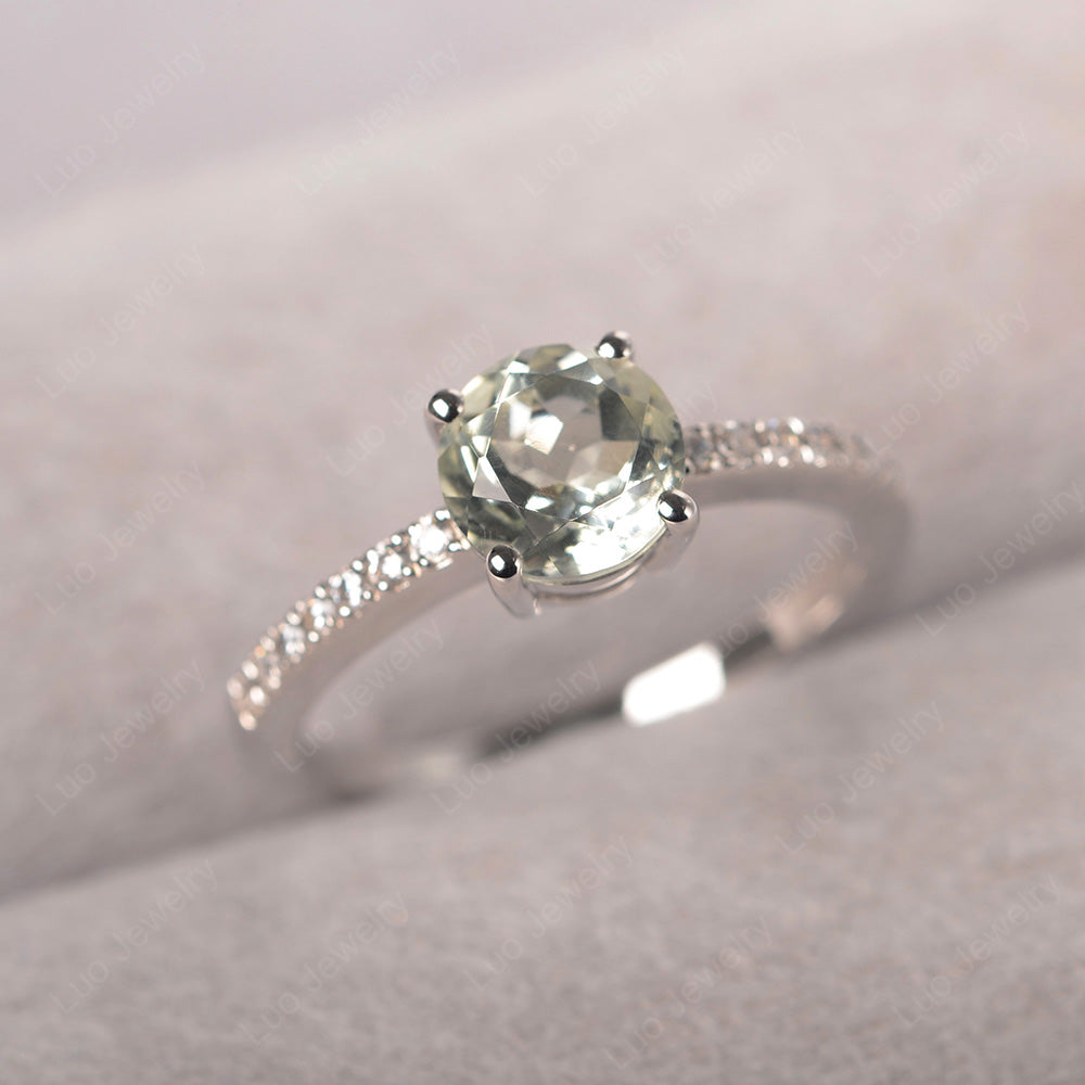 Green Amethyst Wedding Ring Round Cut Sterling Silver - LUO Jewelry