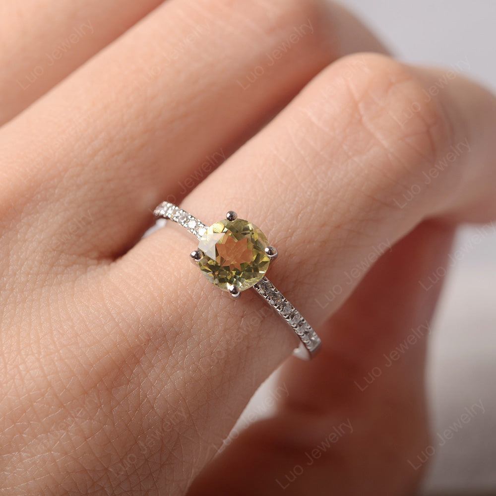 Lemon Quartz Wedding Ring Round Cut Sterling Silver - LUO Jewelry