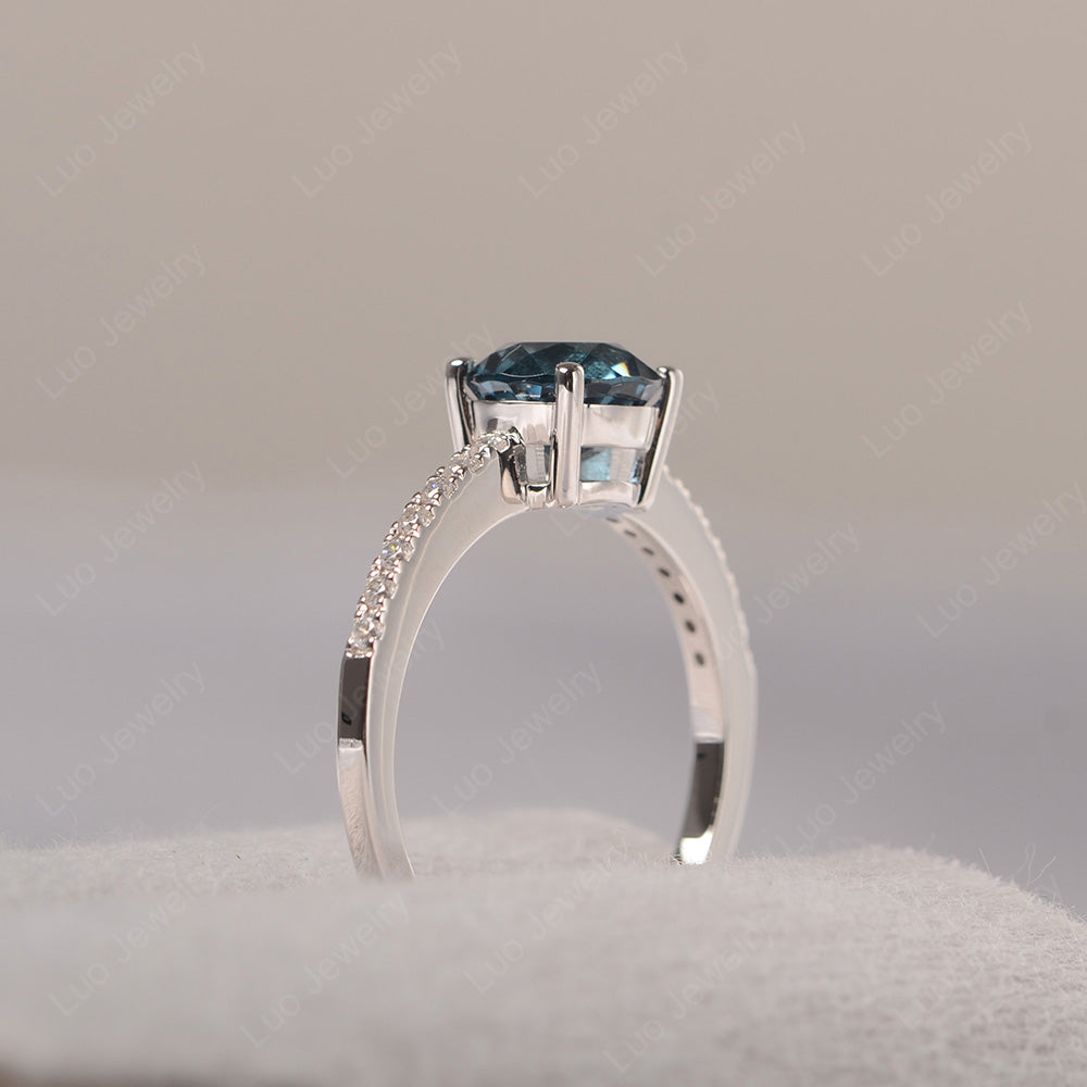 London Blue Topaz Wedding Ring Round Cut Sterling Silver - LUO Jewelry
