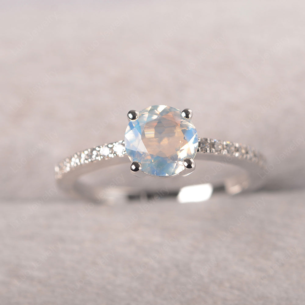 Moonstone Wedding Ring Round Cut Sterling Silver - LUO Jewelry