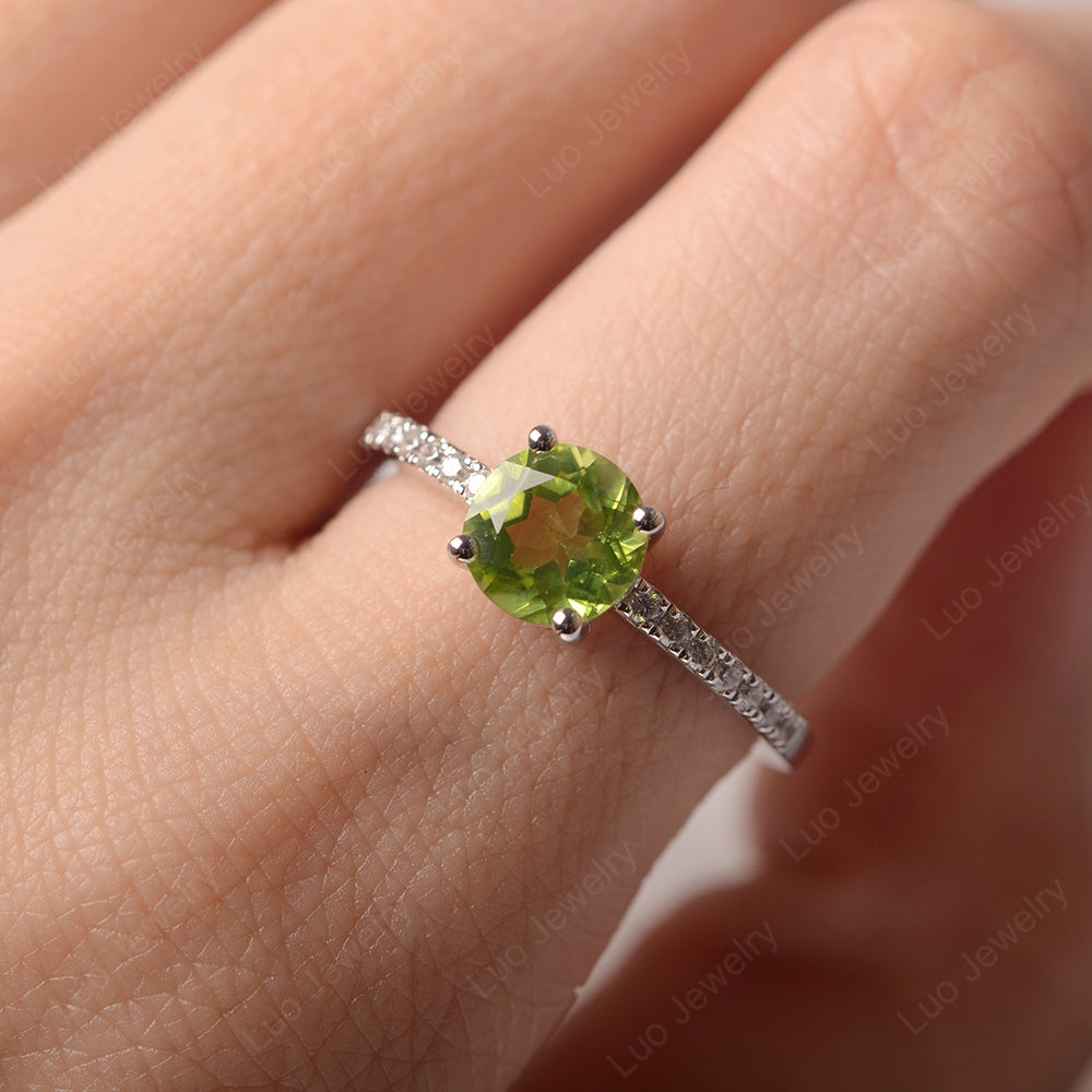 Peridot Wedding Ring Round Cut Sterling Silver - LUO Jewelry