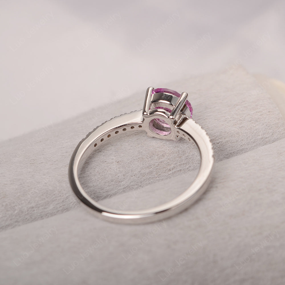Pink Sapphire Wedding Ring Round Cut Sterling Silver - LUO Jewelry