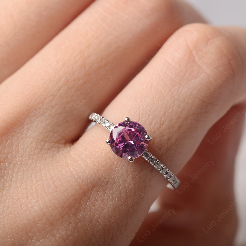 Pink Sapphire Wedding Ring Round Cut Sterling Silver - LUO Jewelry