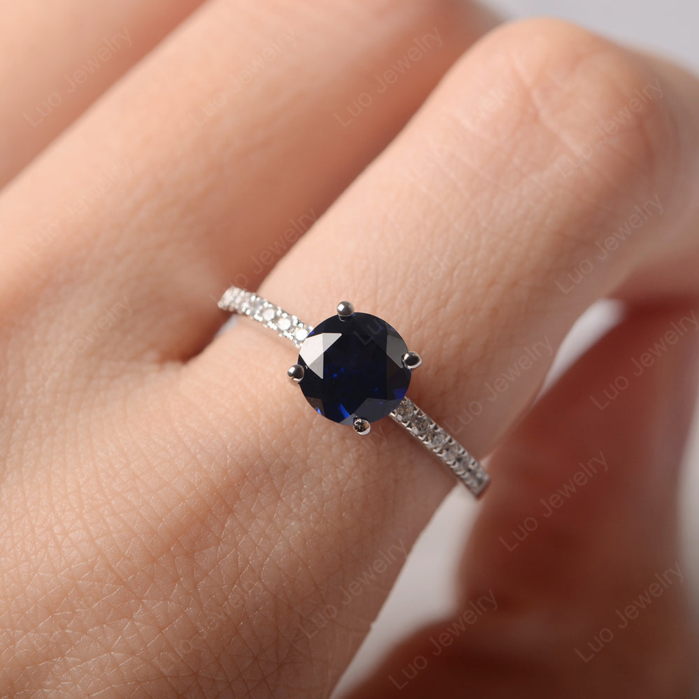 Lab Sapphire Wedding Ring Round Cut Sterling Silver - LUO Jewelry