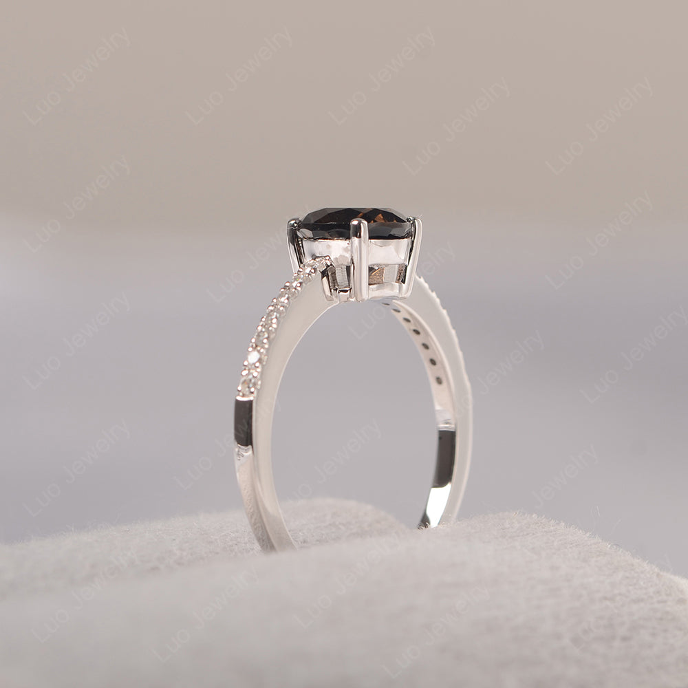 Smoky Quartz Wedding Ring Round Cut Sterling Silver - LUO Jewelry