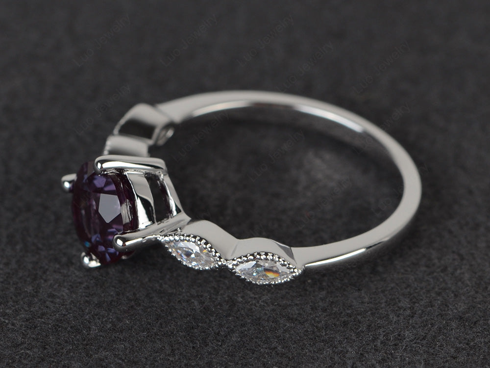Kite Set Round Cut Alexandrite Engagement Ring - LUO Jewelry