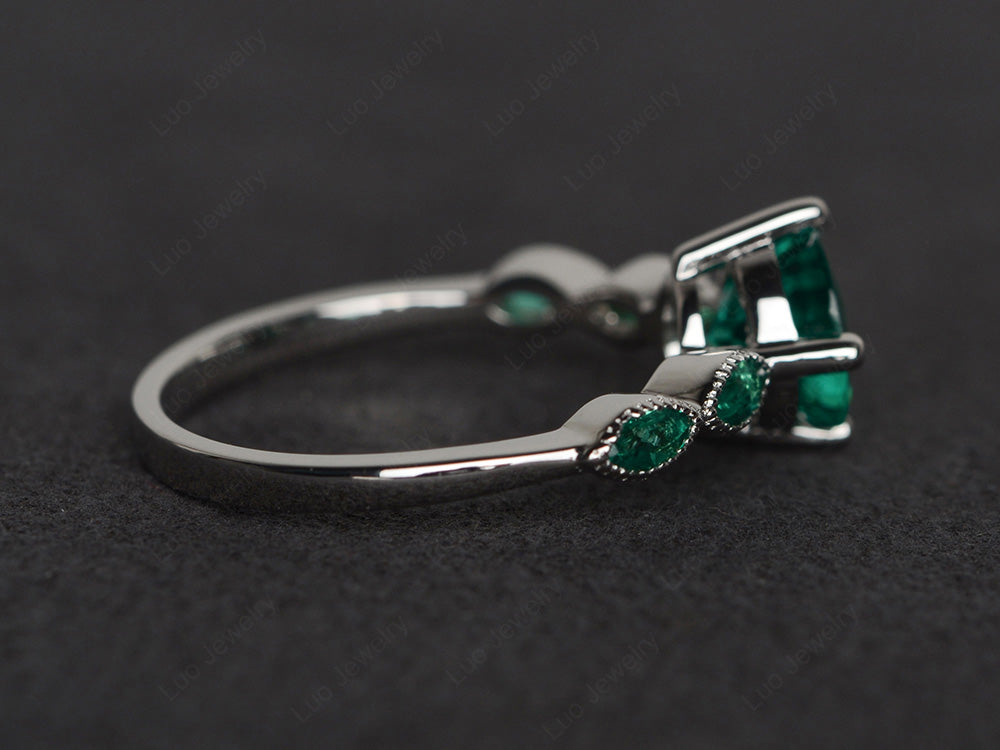 Kite Set Round Cut Lab Emerald Engagement Ring - LUO Jewelry