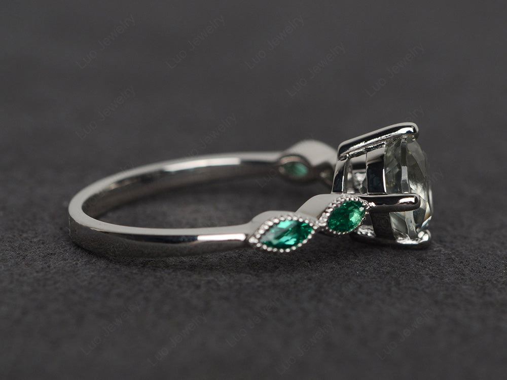 Kite Set Round Cut Green Amethyst Engagement Ring - LUO Jewelry