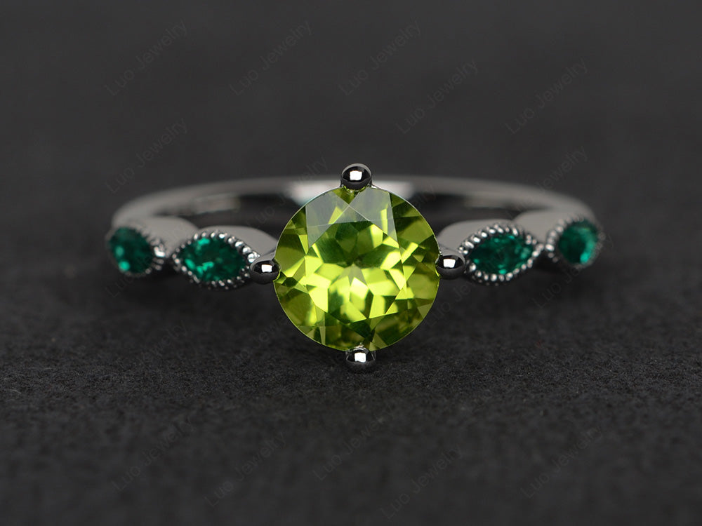 Kite Set Round Cut Peridot Engagement Ring - LUO Jewelry