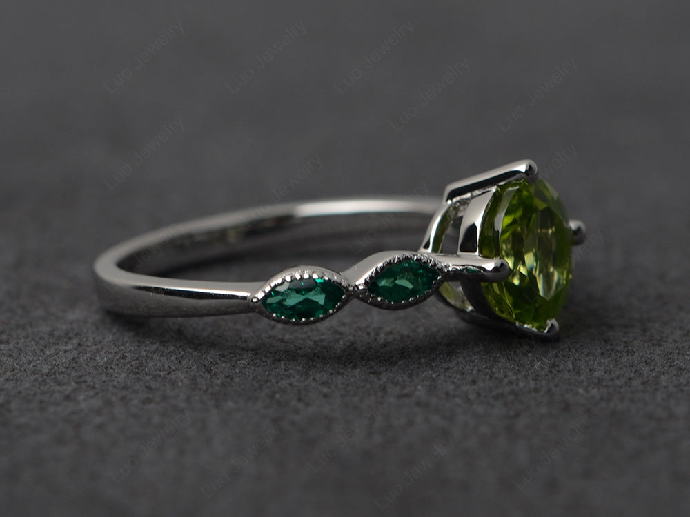 Kite Set Round Cut Peridot Engagement Ring - LUO Jewelry