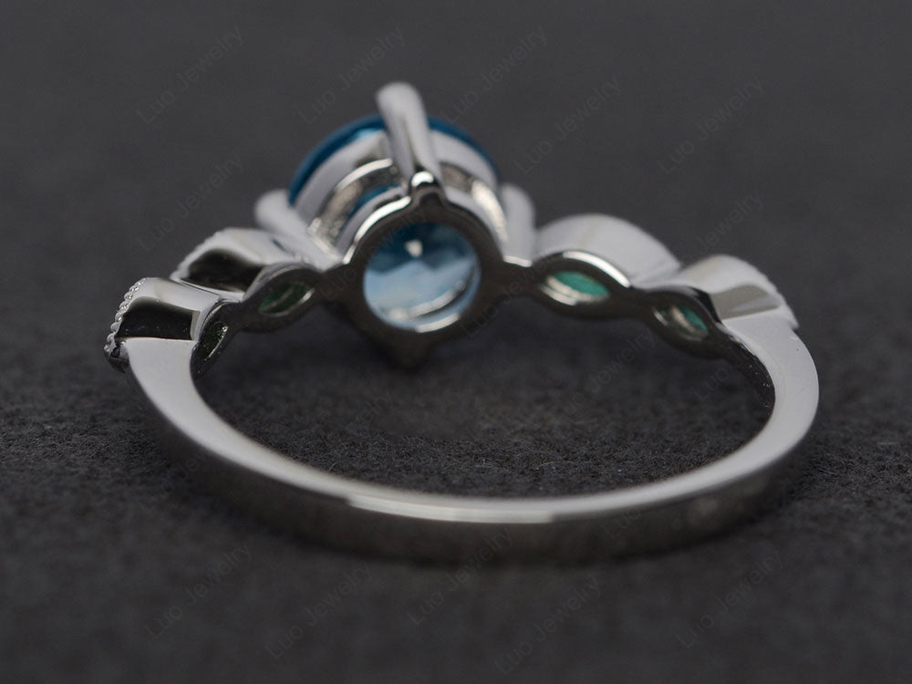 Kite Set Round Cut Swiss Blue Topaz Engagement Ring - LUO Jewelry