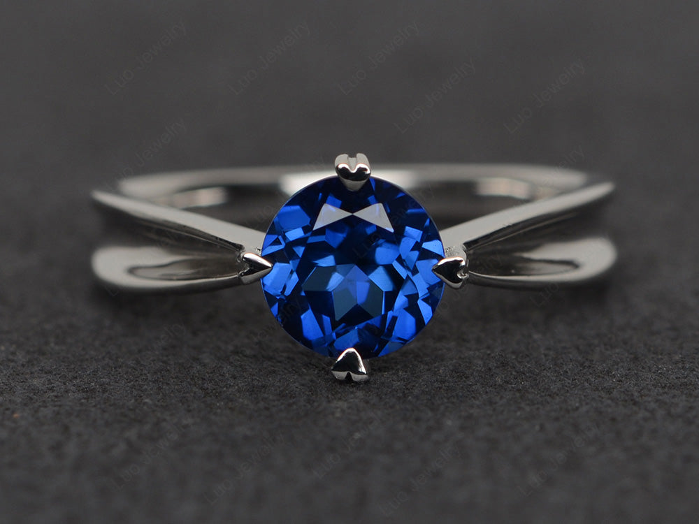 Heart Prong Lab Sapphire Solitaire Wedding Ring - LUO Jewelry