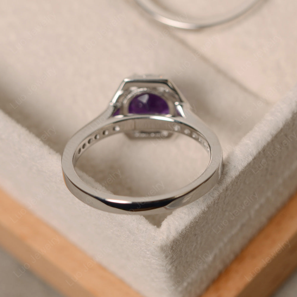 Amethyst Bridal Set Hexagon Engagement Ring - LUO Jewelry