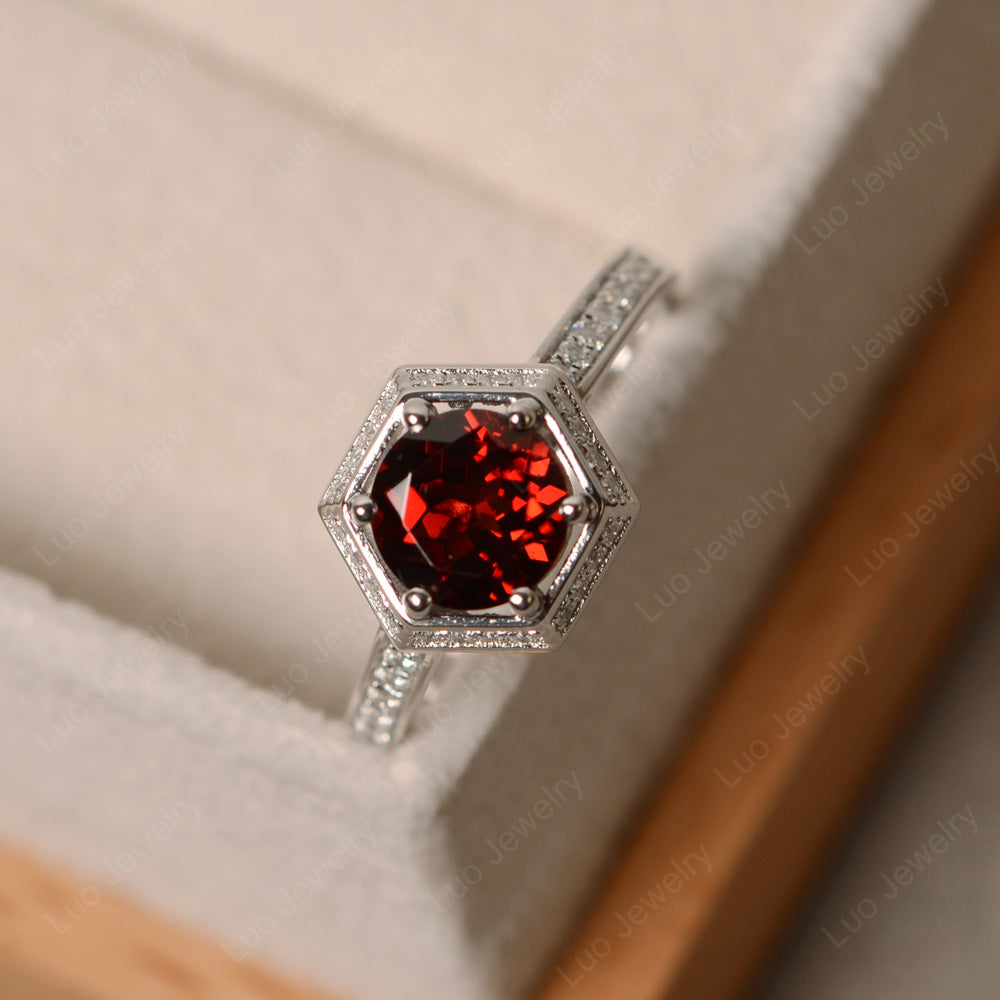 Garnet Bridal Set Hexagon Engagement Ring - LUO Jewelry