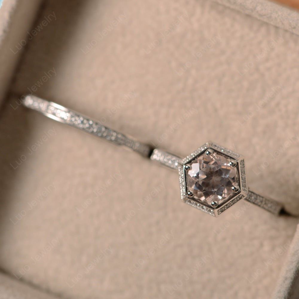 Morganite Bridal Set Hexagon Engagement Ring - LUO Jewelry