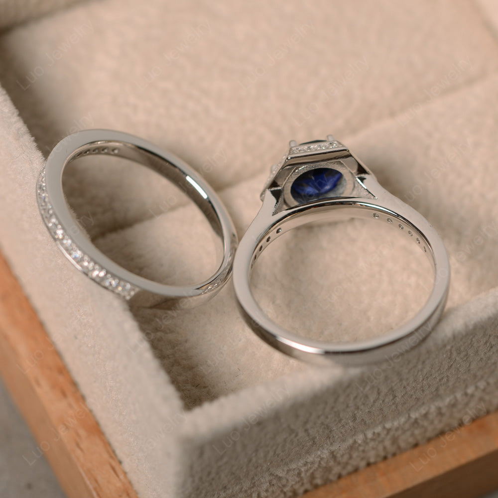 Lab Sapphire Bridal Set Hexagon Engagement Ring - LUO Jewelry
