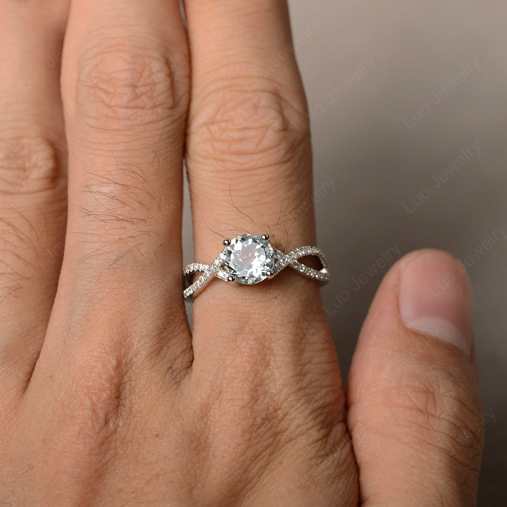 Round Aquamarine Engagement Ring Twisted Ring - LUO Jewelry
